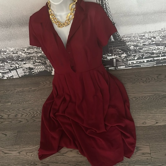 Re named Burgundy Wrap Chiffon Dress M - Picture 3 of 14